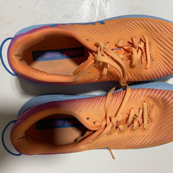 Hoka Vibrant Orange and Blue Athletic Shoes - Picture 4 of 5